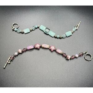 Vintage Hand-Crafted Stone Charm Bracelet Pair